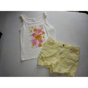 Girls Summer Set btween Floral Glitter Top and Cat & Jack Yellow Denim Shorts L‎